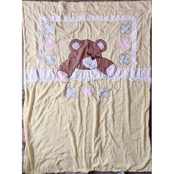 Other - Vintage‎ Teddy Bear sleeping yellow gingham blanket